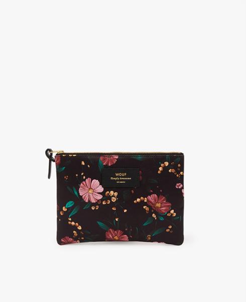 LARGE POUCH BLACK FLOWERS WOUF